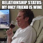 Will Farrell wine animated | RELATIONSHIP STATUS:; MY ONLY FRIEND IS WINE | image tagged in will farrell wine animated | made w/ Imgflip meme maker