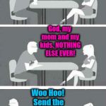 Speed Dating | What's more important than ImgFlip points? God, my mom and my kids. NOTHING ELSE EVER! Woo Hoo! Send the others home! | image tagged in speed dating | made w/ Imgflip meme maker