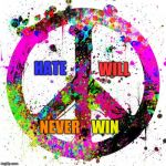 Peace | WILL; HATE; NEVER; WIN | image tagged in peace | made w/ Imgflip meme maker