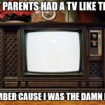 I feel sorry for the kids today. They will never know the joy of being the TV remote. | MY PARENTS HAD A TV LIKE THIS; I REMEMBER CAUSE I WAS THE DAMN REMOTE | image tagged in old tv | made w/ Imgflip meme maker
