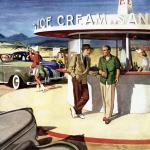 Two men, 40s drive-in snack bar