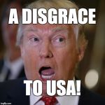 A disgrace to USA! | A DISGRACE; TO USA! | image tagged in trump,donald trump,disgrace,usa | made w/ Imgflip meme maker