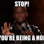 Stop Kevin Hart | STOP! YOU’RE BEING A HOE | image tagged in stop kevin hart | made w/ Imgflip meme maker