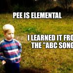"I wonder" boy | PEE IS ELEMENTAL; I LEARNED IT FROM THE "ABC SONG" | image tagged in i wonder boy | made w/ Imgflip meme maker