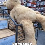 Giant Teddy Bear | BIRTHDAY CAKE? NO THANKS, I'M STUFFED | image tagged in giant teddy bear | made w/ Imgflip meme maker