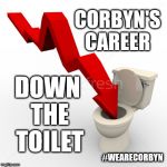 Corbyn - Career down the toilet | CORBYN'S CAREER; DOWN THE TOILET; #WEARECORBYN | image tagged in corbyn eww,anti-semite and a racist,anti-semitism,party of haters,momentum students,wearecorbyn | made w/ Imgflip meme maker