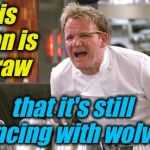 Gordon Ramsey | This bison is so raw; that it's still dancing with wolves! | image tagged in gordon ramsey,memes,evilmandoevil,repost,funny | made w/ Imgflip meme maker