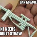Straw gun purchase | BAN ASSAULT STRAWS; NO ONE NEEDS AND ASSAULT STRAW | image tagged in straw gun purchase | made w/ Imgflip meme maker
