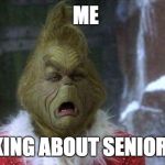Grinch Crying | ME; THINKING ABOUT SENIOR YEAR | image tagged in grinch crying | made w/ Imgflip meme maker