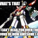 Voltron | WHAT'S THAT; I CAN'T HEAR YOU OVER THE SOUND OF HOW AWESOME I AM | image tagged in voltron | made w/ Imgflip meme maker
