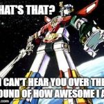 Voltron | WHAT'S THAT? I CAN'T HEAR YOU OVER THE SOUND OF HOW AWESOME I AM | image tagged in voltron | made w/ Imgflip meme maker