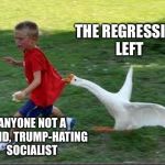 goose chase | THE REGRESSIVE LEFT; ANYONE NOT A RABID, TRUMP-HATING SOCIALIST | image tagged in goose chase | made w/ Imgflip meme maker