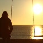 Woman Alone on beach sunset meme
