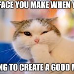 thinking cat | THE FACE YOU MAKE WHEN YOUR; TRYING TO CREATE A GOOD MEME | image tagged in thinking cat | made w/ Imgflip meme maker