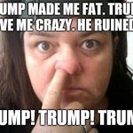 Rosie O'Donnell | TRUMP MADE ME FAT. TRUMP DROVE ME CRAZY. HE RUINED ME! TRUMP! TRUMP! TRUMP! | image tagged in rosie o'donnell | made w/ Imgflip meme maker