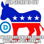 democrats | OUR SECRET IS OUT; WE ARE BUILDING THE BORDER WALL OUT OF OLD STRAWS. | image tagged in democrats | made w/ Imgflip meme maker