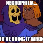 heman skeletor | NECROPHILIA... YOU'RE DOING IT WRONG | image tagged in heman skeletor | made w/ Imgflip meme maker