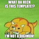 Wrong Template. | WHAT DA HECK IS THIS TEMPLATE!? I'M NOT A DIGIMON! | image tagged in digimon | made w/ Imgflip meme maker