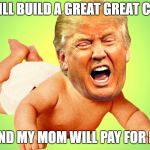 Baby Trump | I WILL BUILD A GREAT GREAT CRIB; AND MY MOM WILL PAY FOR IT | image tagged in baby trump | made w/ Imgflip meme maker