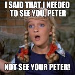 Cindy Brady Shocked | I SAID THAT I NEEDED TO SEE YOU, PETER; NOT SEE YOUR PETER! | image tagged in cindy brady shocked | made w/ Imgflip meme maker