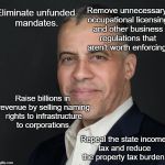 Larry Sharpe Economic Policy | Remove unnecessary occupational licensing and other business regulations that aren't worth enforcing. Eliminate unfunded mandates. Raise billions in revenue by selling naming rights to infrastructure to corporations. Repeal the state income tax and reduce the property tax burden. | image tagged in larry sharpe,fiscally conservative,libertarian,new york,governor | made w/ Imgflip meme maker