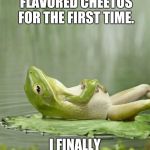ChillinFrog | ATE CHIPOTLE RANCH FLAVORED CHEETOS FOR THE FIRST TIME. I FINALLY KNOW PEACE. | image tagged in chillinfrog | made w/ Imgflip meme maker