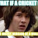 Keanu Reeves | WHAT IF A CRICKET IS; THE INSECT VERSION OF A VIOLIN? | image tagged in keanu reeves | made w/ Imgflip meme maker