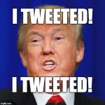 I tweeted! I tweeted! | I TWEETED! I TWEETED! | image tagged in donald trump,trump,tweeted,twitter,fraud,loser | made w/ Imgflip meme maker