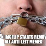 The War on Free Speech is Real | WHEN IMGFLIP STARTS REMOVING ALL ANTI-LEFT MEMES | image tagged in censorship,alt-left,liberal hypocrisy,liberal agenda | made w/ Imgflip meme maker