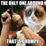 Is grumpy the only one | AM I THE ONLY ONE AROUND HERE; THAT IS GRUMPY | image tagged in memes,grumpy cat,am i the only one around here,face swap | made w/ Imgflip meme maker