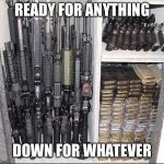 Guns | READY FOR ANYTHING; DOWN FOR WHATEVER | image tagged in guns | made w/ Imgflip meme maker