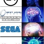 Brain Expanding | BECAUSE OF THE RATINGS FOR MARIO STRIKERS BECAUSE EVERYTHING | image tagged in brain expanding | made w/ Imgflip meme maker