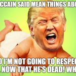 Baby Trump | JOHN MCCAIN SAID MEAN THINGS ABOUT ME! SO I'M NOT GOING TO RESPECT HIM, NOW THAT HE'S DEAD! WHAAA! | image tagged in baby trump | made w/ Imgflip meme maker