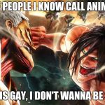 AoT | A LOT OF PEOPLE I KNOW CALL ANIME "GAY"; IF THIS IS GAY, I DON'T WANNA BE STRAIT. | image tagged in aot | made w/ Imgflip meme maker