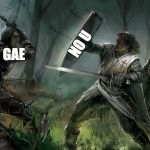 epic fantasy painting shield blocking strike | NO U; UR MOM GAE | image tagged in epic fantasy painting shield blocking strike | made w/ Imgflip meme maker