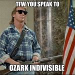  Ozark Indivisible  | TFW YOU SPEAK TO; OZARK INDIVISIBLE | image tagged in conservative patriot,patriotism,ozark indivisible,arkansas democrats,dnc,steve womack | made w/ Imgflip meme maker