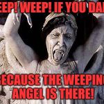 weeping angel | WEEP! WEEP! IF YOU DARE! BECAUSE THE WEEPING ANGEL IS THERE! | image tagged in weeping angel | made w/ Imgflip meme maker
