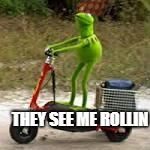 kirmet the frog | THEY SEE ME ROLLIN | image tagged in kirmet the frog,scumbag | made w/ Imgflip meme maker