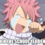 school year | WHEN THE SCHOOL YEAR ENDS | image tagged in anime natsu fairy tail happy crying | made w/ Imgflip meme maker