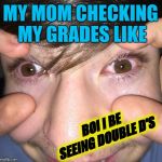WOLFE DE DOUBLE KING | MY MOM CHECKING MY GRADES LIKE; BOI I BE SEEING DOUBLE D'S | image tagged in wolfe de double king | made w/ Imgflip meme maker