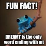 Fun Fact Frog | FUN FACT! DREAMT is the only word ending with mt | image tagged in fun fact frog | made w/ Imgflip meme maker
