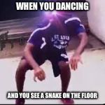 yeet | WHEN YOU DANCING; AND YOU SEE A SNAKE ON THE FLOOR | image tagged in yeet,memes,animals,snake,funny dancing,snakes | made w/ Imgflip meme maker