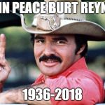 Rest in peace Bandit. See you on the flip side | REST IN PEACE BURT REYNOLDS; 1936-2018 | image tagged in burt reynolds | made w/ Imgflip meme maker