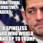 Paul Ryan - Spineless | TRANSFORMATIONAL CONSERVATIVE   LEADER? NO.  A SPINELESS COWARD WHO WOULD NOT STAND UP TO TRUMP. | image tagged in paul ryan - spineless | made w/ Imgflip meme maker