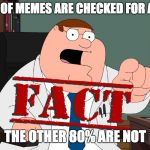 Peter Griffin Fact | ONLY 30% OF MEMES ARE CHECKED FOR ACCURACY; THE OTHER 80% ARE NOT | image tagged in peter griffin fact | made w/ Imgflip meme maker