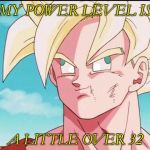 Goku Derp Face | MY POWER LEVEL IS; A LITTLE OVER 32 | image tagged in goku derp face | made w/ Imgflip meme maker