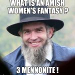 Amish | WHAT IS AN AMISH WOMEN'S FANTASY ? 3 MENNONITE ! | image tagged in amish | made w/ Imgflip meme maker