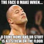 The Rock Smells | THE FACE U MAKE WHEN.... U COME HOME AND UR STUFF IS ALL STREW ON THE FLOOR | image tagged in the rock smells | made w/ Imgflip meme maker