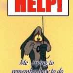 Coyote | HELP! Me - trying to remember how to do a Works Cited page... | image tagged in coyote | made w/ Imgflip meme maker