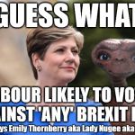 Labour will vote down any Tory Brexit deal | GUESS WHAT; LABOUR LIKELY TO VOTE AGAINST 'ANY' BREXIT DEAL; Says Emily Thornberry aka Lady Nugee aka E.T. | image tagged in lady nugee - emily thornberry mp,labour lies,communist socialist,momentum students,wearecorbyn,labourisdead | made w/ Imgflip meme maker